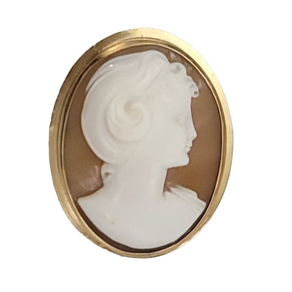 14K Yellow Gold Shell Carved Brooch Pendant K589