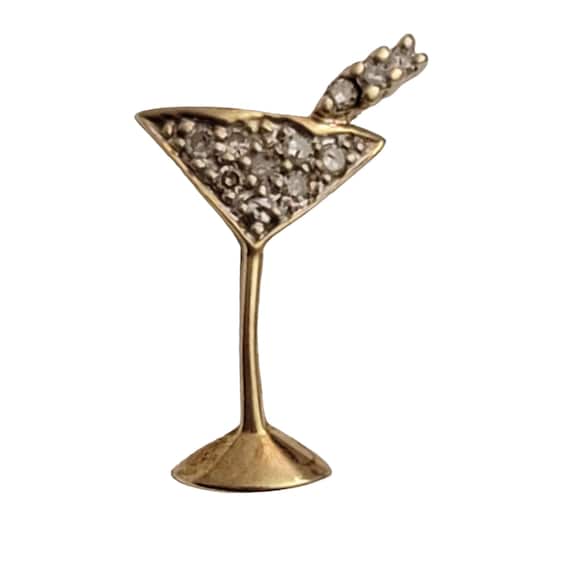 10K Yellow Gold Diamond Chip Martini Glass Pendant, Charm E943