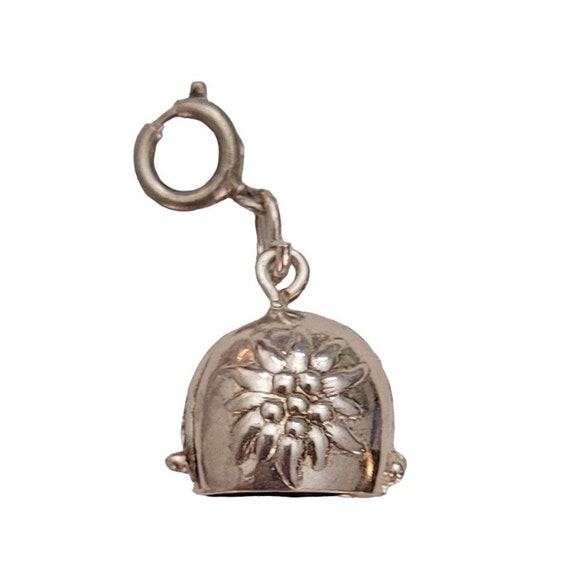 800 Silver Round Spring Ring Clasp Vintage Edelweiss Flower Cow Bell Charm, E323
