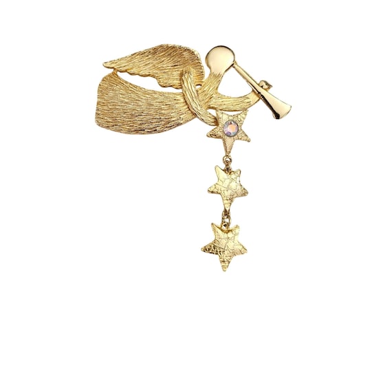 Ultra Craft Angel Brooch AB Rhinestone Star Dangle Pin Signed, J489