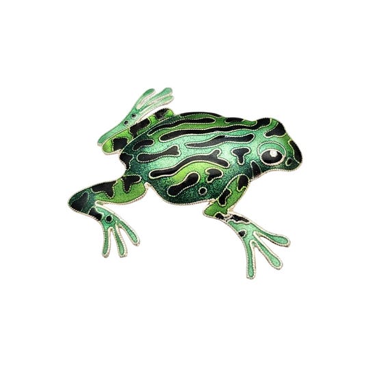 Sterling Green Enamel Frog Brooch C674
