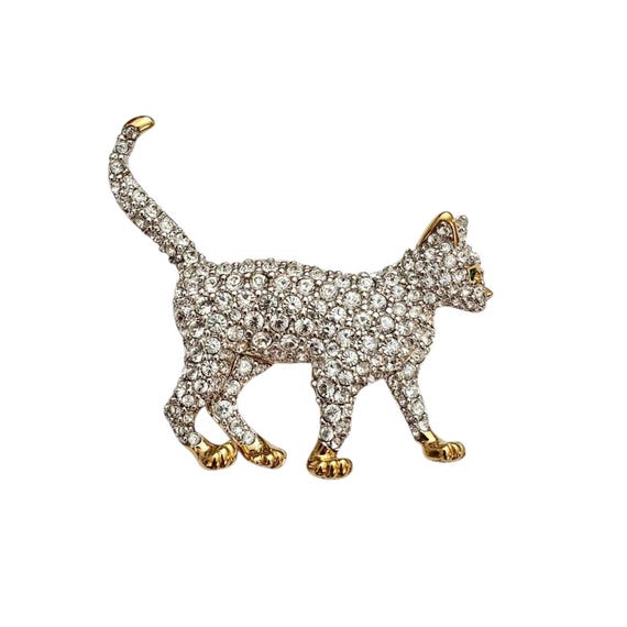 Swarovski Clear Rhinestone Cat Brooch Marked With Swan Logo