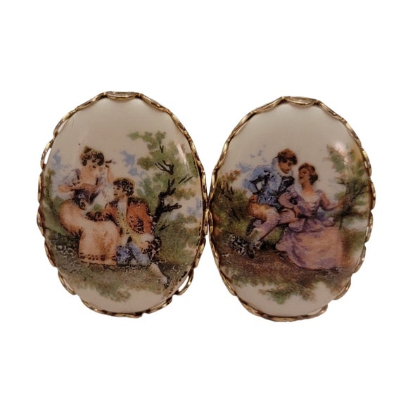 Romantic Couple Porcelain Printed Transfer Style Cuff Links, E448