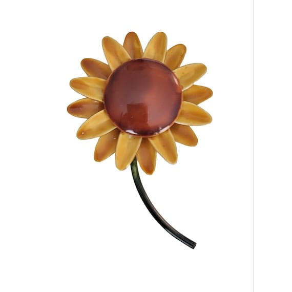 Original by Robert Metal Enamel Sunflower Brooch, Signed K21