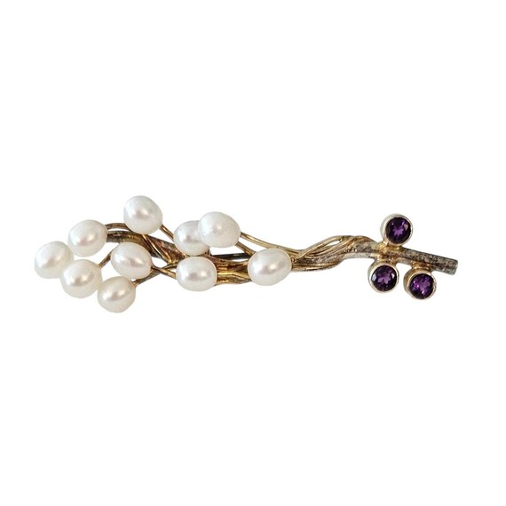 Sterling Pearl Amethyst Brooch, Flower Bunch Pin L527
