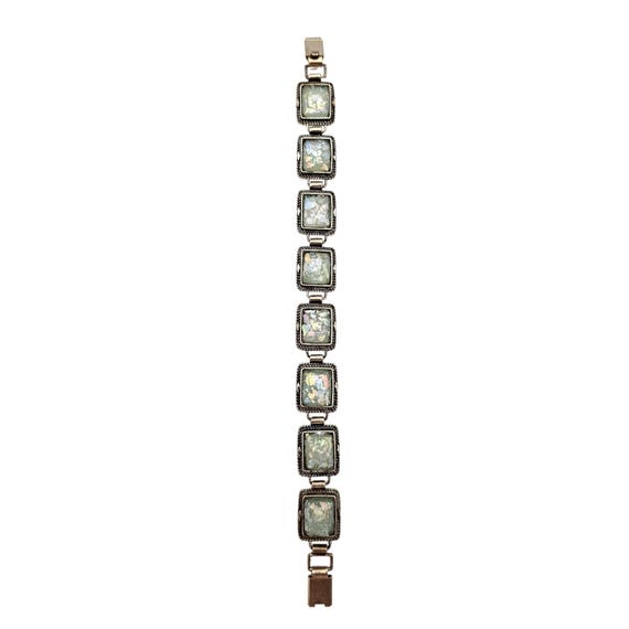 Sterling Silver Roman Glass Panel Bracelet J736