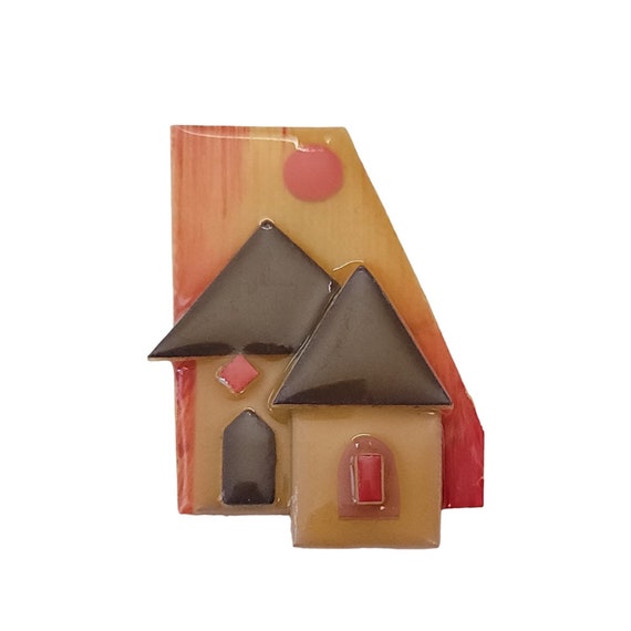 Lucinda Yellow Orange Brown House Pin L22