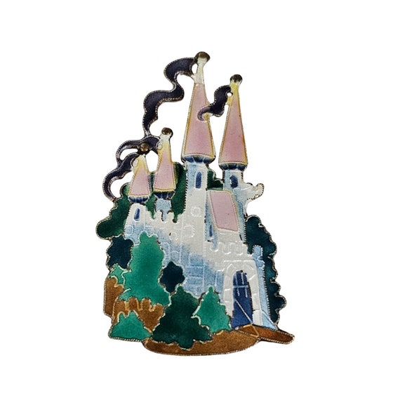 Sterling Silver Zarah Vintage Pink Green Purple Enamel Castle Brooch Pin Pendant L131