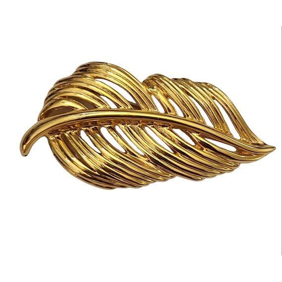 Napier F90 Gold Tone Leaf Feather Brooch, Signed K624