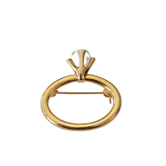 Anne Klein Faceted Glass Diamond Ring Brooch Pin, Signed E634