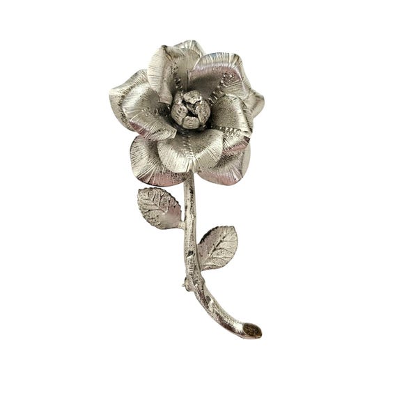 Russel Sterling Silver Rose Brooch, Signed L857