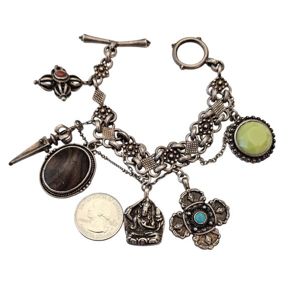 Lucky Brand Bracelet Wood, Green, Maltese Cross Charms J644