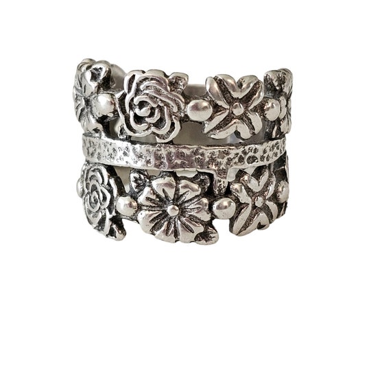 Sterling Silver Israel Wide Band Flower Cut Out Ring Size 6.5, L152