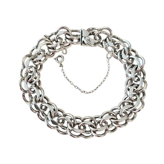 Sterling Silver Vintage Chunky Bracelet Tongue Clasp Safety Chain 40 Grams