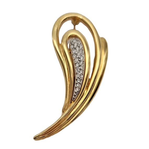 Courreges Gold Tone Clear Rhinestone Paisley Shaped Brooch