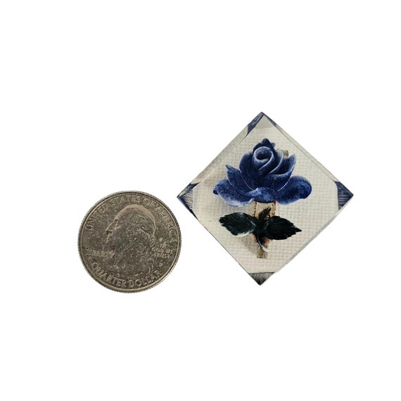 Clear Lucite Reverse Carved Square Blue Rose Broo… - image 6