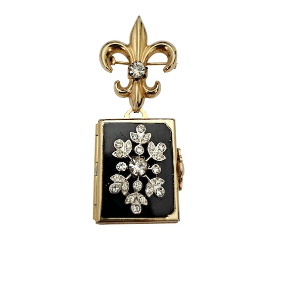 Coro Pegasus Locket Brooch 4-Way Pocket Fleur De Lis Bar Pin Signed C646