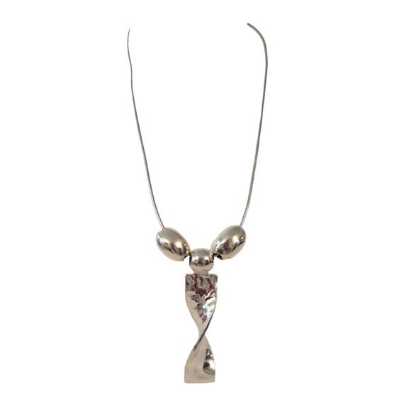 Sterling Silver Twisted Hammered Ribbon & Chunky Bead Pendant Necklace, Mexico L54