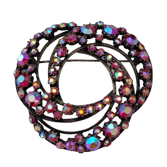 Florenza Silver Tone Pink AB Celtic Love Knot Brooch Pin, Signed E735
