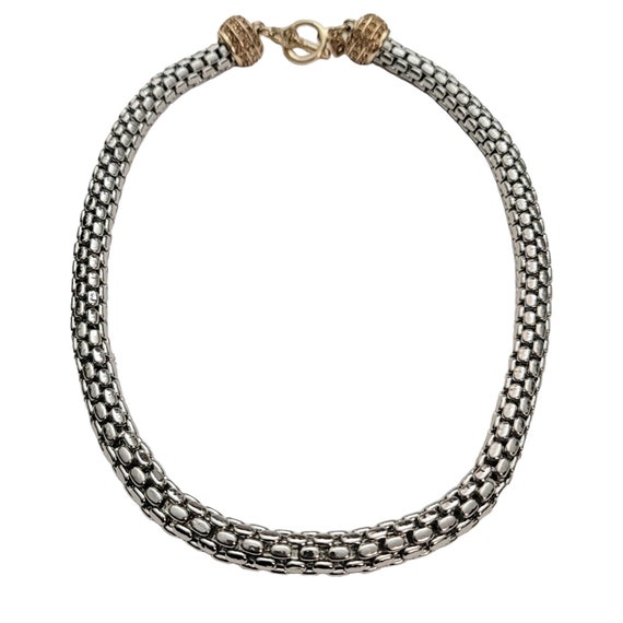 Banana Republic Chunky Silver Tone Round Chain Gold Tone Rhinestone Caps Necklace, Toggle Clasp E916