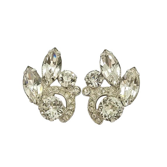 Eisenberg Ice Silver Tone Clear Rhinestone Clip-On Earrings, Signed