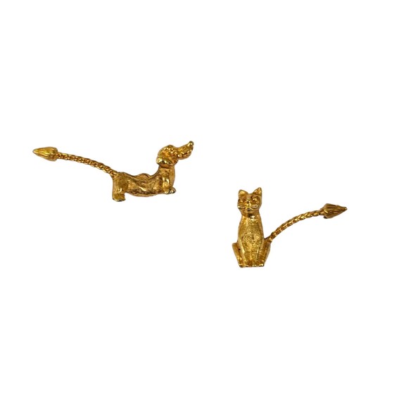 Gold Tone Dog And Cat Lapel Pin Set, Pair L242