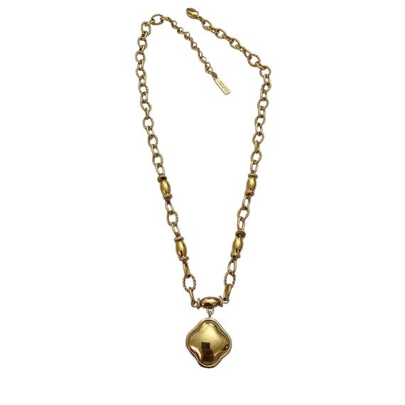 Napier Vintage Gold Tone Chain Bead Pendant Necklace, Signed