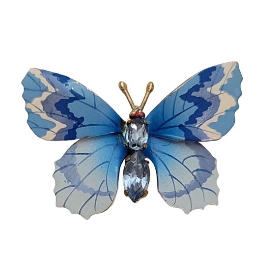 Austria Blue Rhinestone Enamel Butterfly Brooch Pin L33