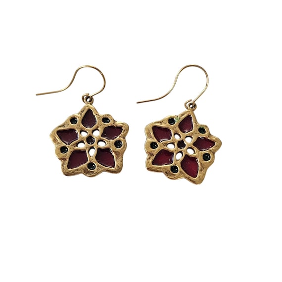 Metropolitan Museum of Art Poinsettia Earrings Plique-A-Jour Style French Hook Earrings, Signed L514