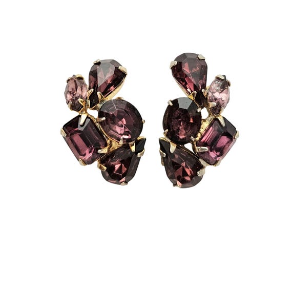 Purple Gold Tonę Cluster Clip On Earrings C765