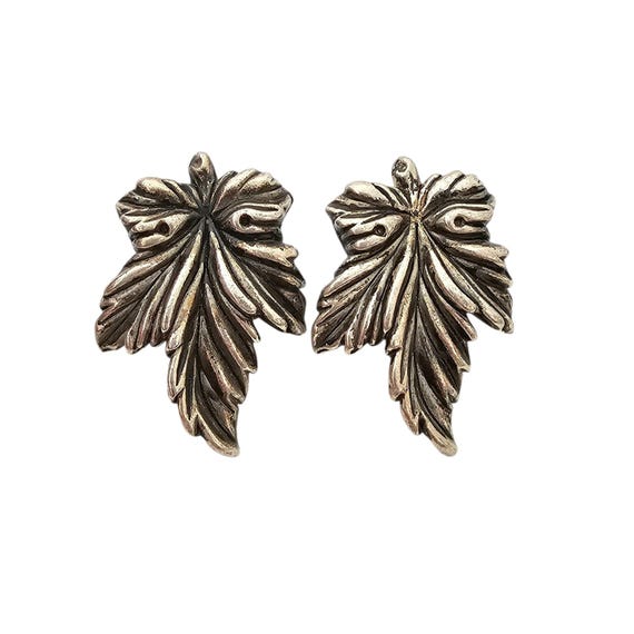 Silver Tone Vintage Gilt Style Maple Leaf Clip On Earrings