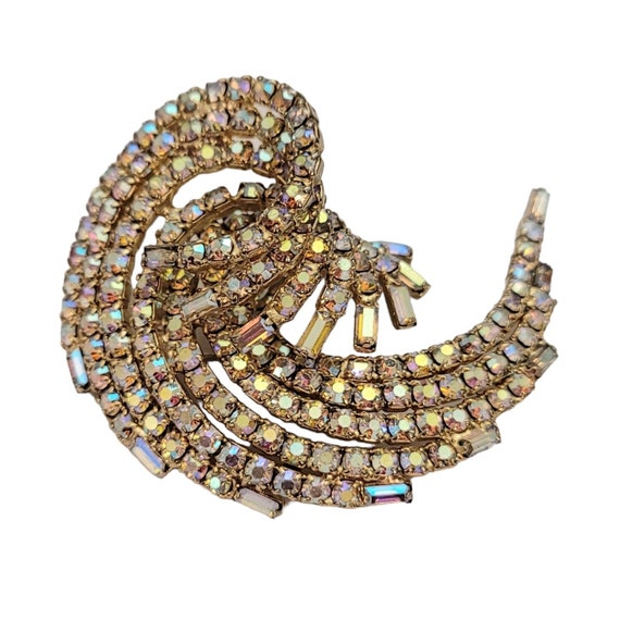 Prong Set Pink Blue Gold AB Rhinestone Snail Style Swirl Cluster Brooch E271