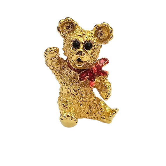 RJ Graziano Teddy Bear Brooch Gold Tone Pin With Box And Card Signed J296