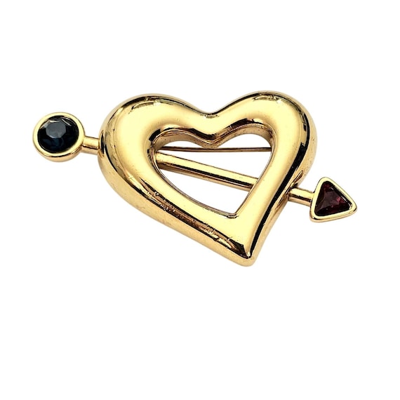 Monet Vintage Heart Brooch Red Blue Rhinestone Arrow Pin Signed, J734