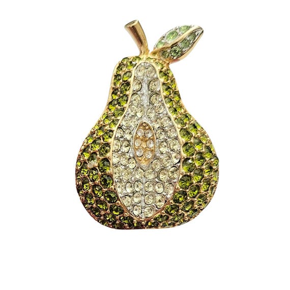 Swarovski Green Clear Rhinestone Crystal Pear Brooch, Swan Signed L983