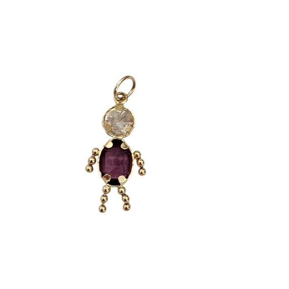 14K Yellow Gold Purple Clear Glass Rhinestone Kid, Boy Mother Charm L533