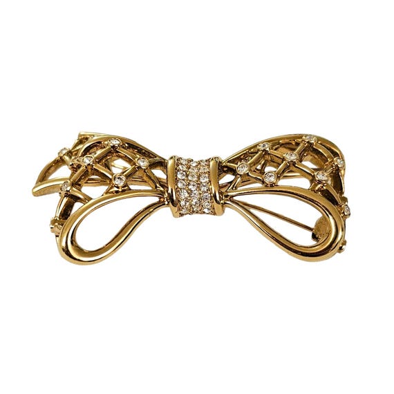 Swarovski Gold Tone Clear Crystal Dimensional Bow Brooch L257