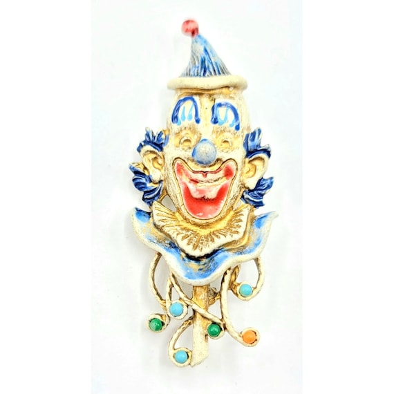 Florenza Enamel Clown Brooch Pin Signed