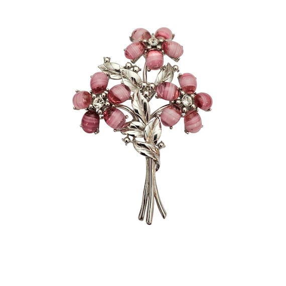 Cindy  Adams Pink Flawed Glass Flower Brooch Signed, C575