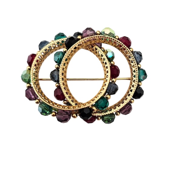 Napier Vintage Filigree Crystal Bead Brooch Entwined Circle Pin Signed J759