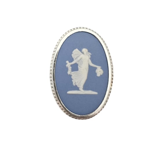 Wedgwood Blue Jasperware Cameo Style Lady Brooch Pendant Sterling Silver J703