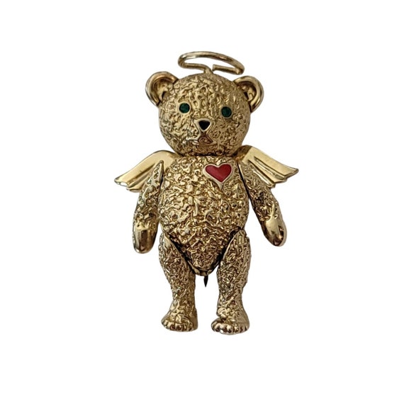 Batya 1996 Gold Tone Articulated Angel Bear Brooch Pendant, Signed E867