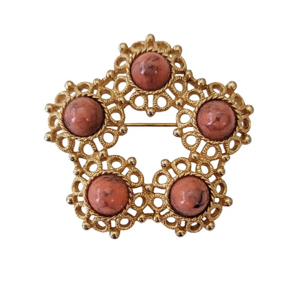 Sarah Coventry Gold Tone Open Star Bullet Lucite Cab Brooch Pin, Signed E654