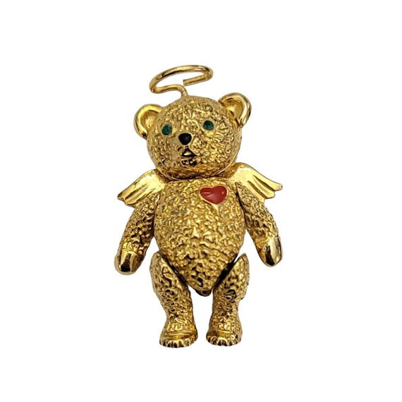 Batya Gold Tone Articulated Halo Angel Bear Brooch Pendant, Signed K579