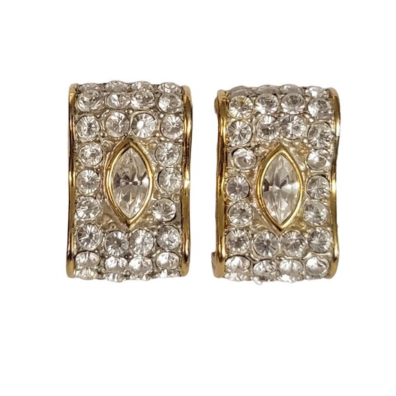 Gold Tone Clear Pave Rhinestone Wavy Clip On Earrings E38