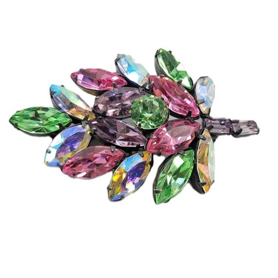 Regency Silvertone Multi Color AB Prong Set Rhine… - image 3