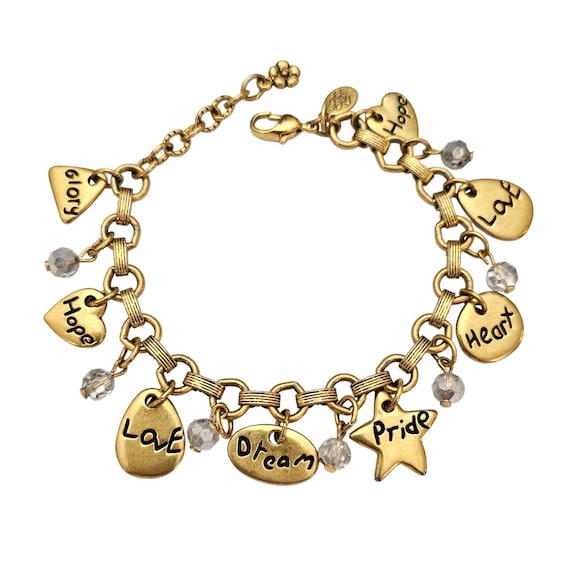 Kirks Folly Love Dream Hope Charm Bracelet Signed C669