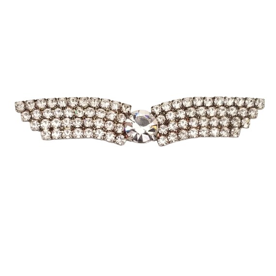 Silver Tone Clear Rhinestone Art Deco Style Wing Bar Brooch Pin, Numbered