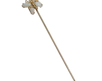 14k Yellow Gold Vintage Butterfly Opal Stick Lapel Pin