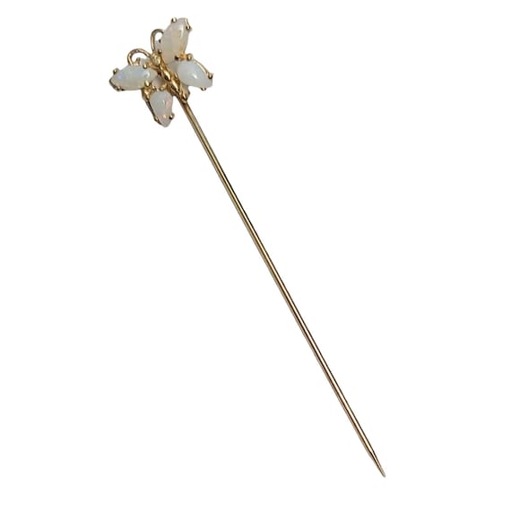14k Yellow Gold Vintage Butterfly Opal Stick Lapel Pin